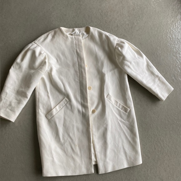 ZARA ecru ivory coat with drop shoulder balloon sleeves size M - Picture 3 of 9